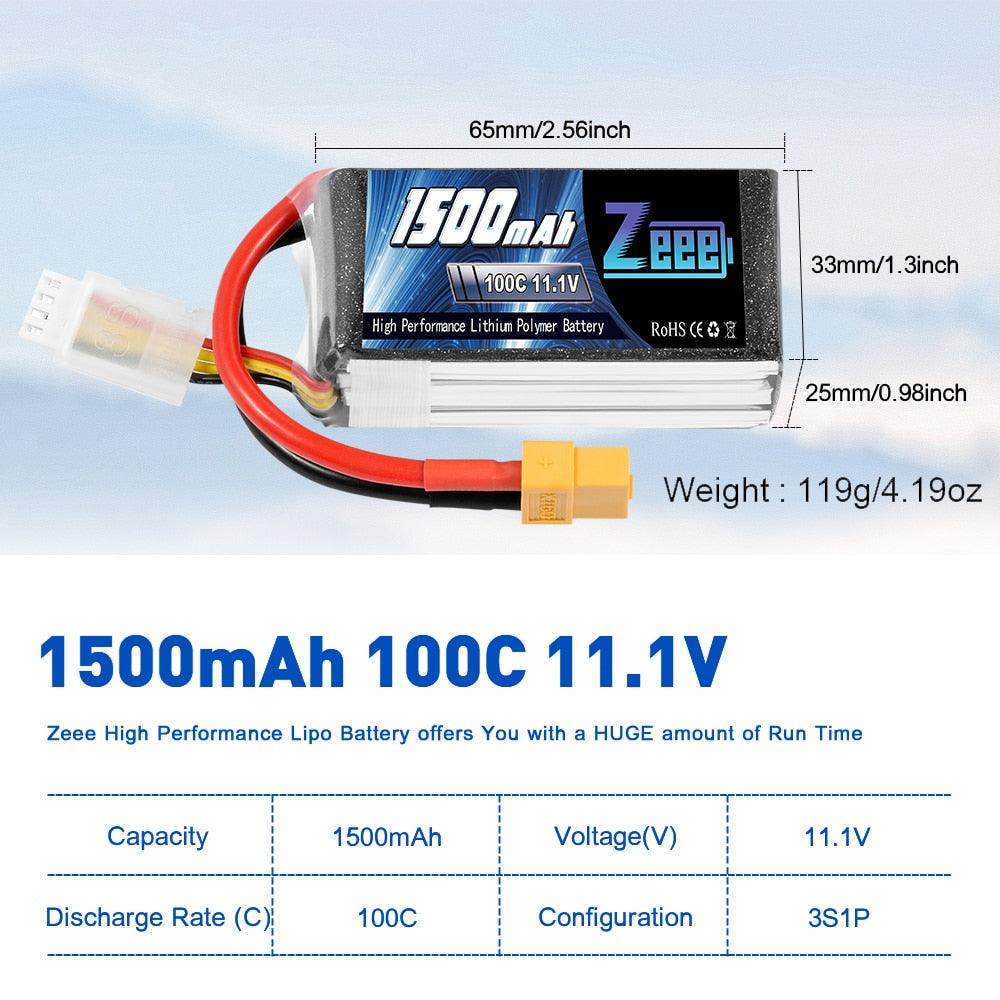 2units Zeee 11.1V 1500mAh 100C 3S Lipo Battery with XT60 Plug Softcase RC Battery for RC Quad Drone RC Car Truck Airplane FPV Battery - Image 7