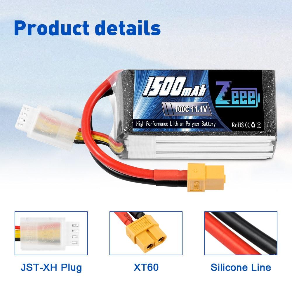 2units Zeee 11.1V 1500mAh 100C 3S Lipo Battery with XT60 Plug Softcase RC Battery for RC Quad Drone RC Car Truck Airplane FPV Battery - Image 5