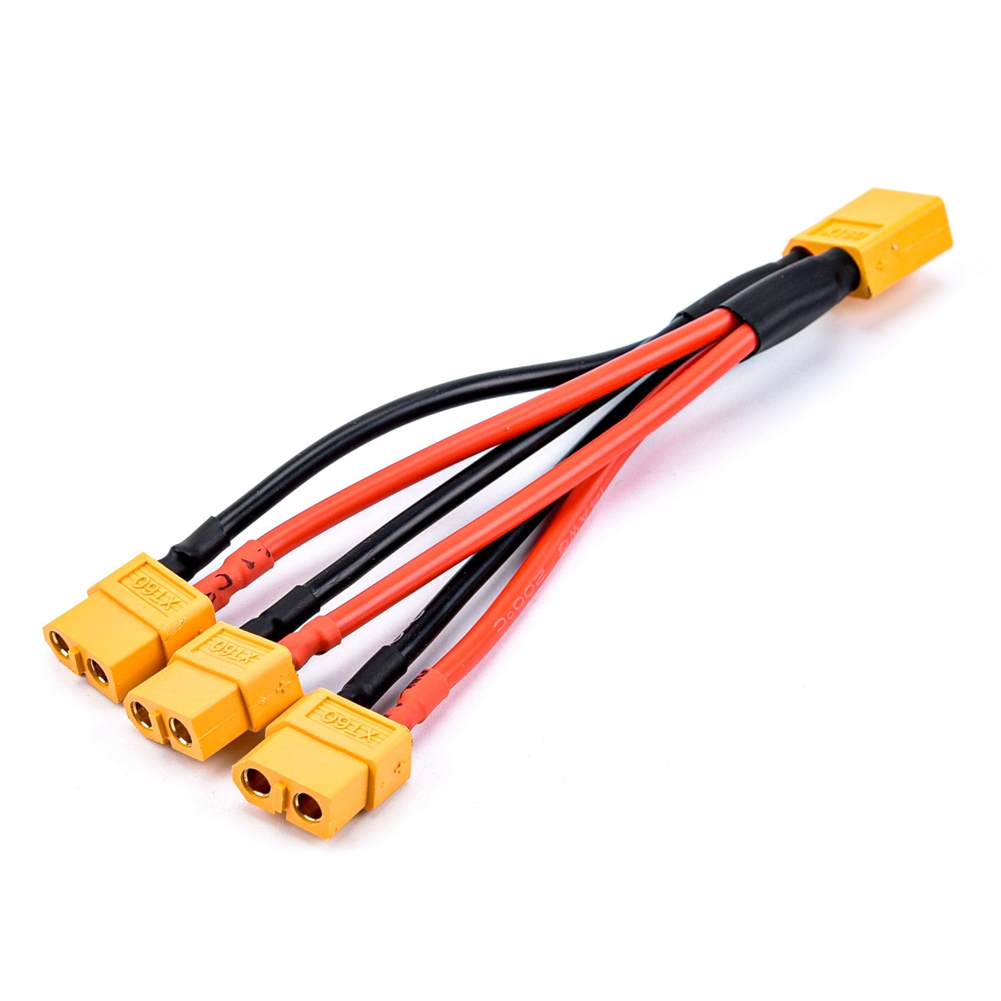 XT60 Parallel Drone Battery Connector - Male/Female Cable Dual Extension Y Splitter/ 3-Way 14AWG Silicone Wire for RC Battery Motor FPV Drone Accessories