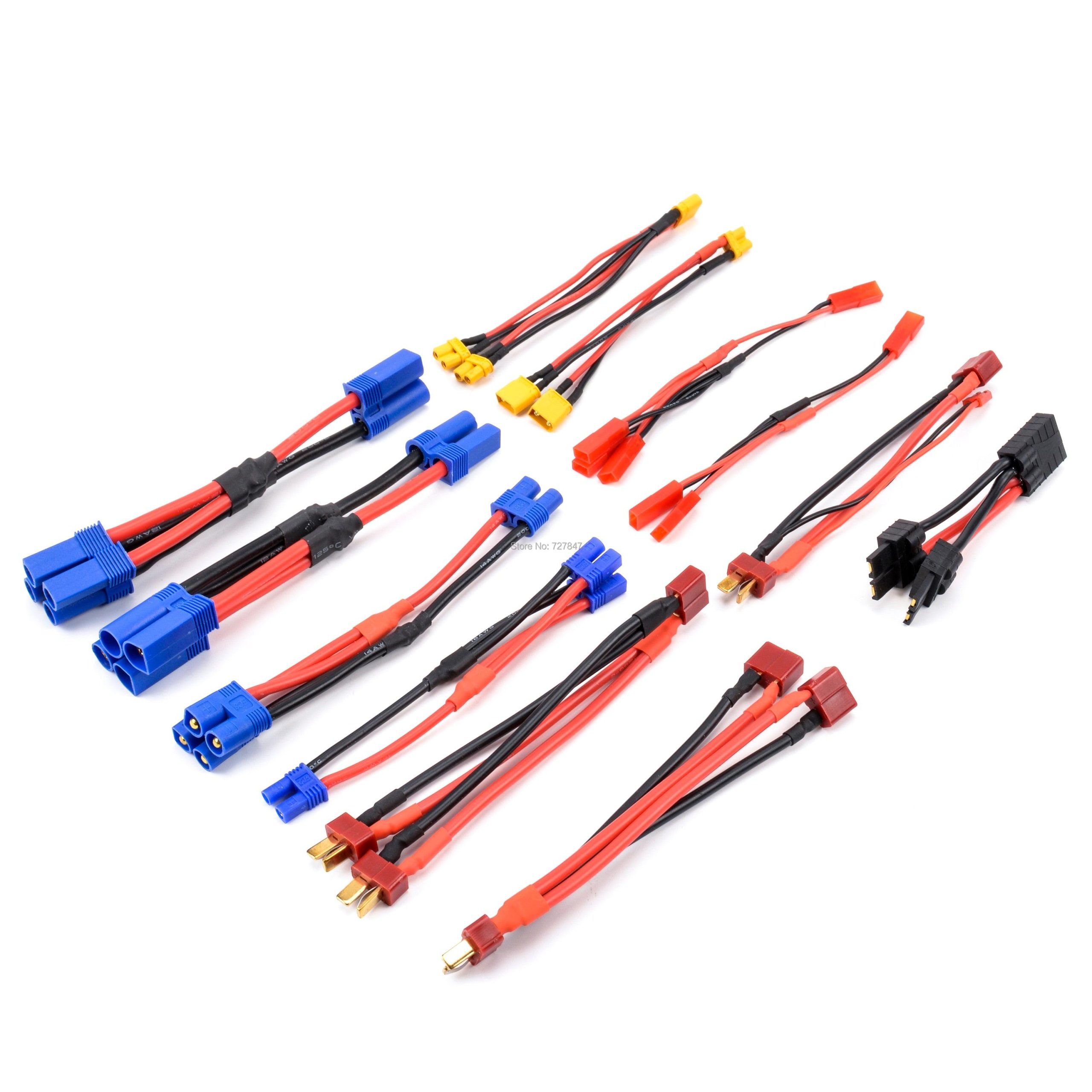 XT60 XT30 XT30U T Plug EC5 EC3 EC2 JST Parallel Battery Connector Cable Extension Y Splitter Plug Adapter for FPV Drone RC parts