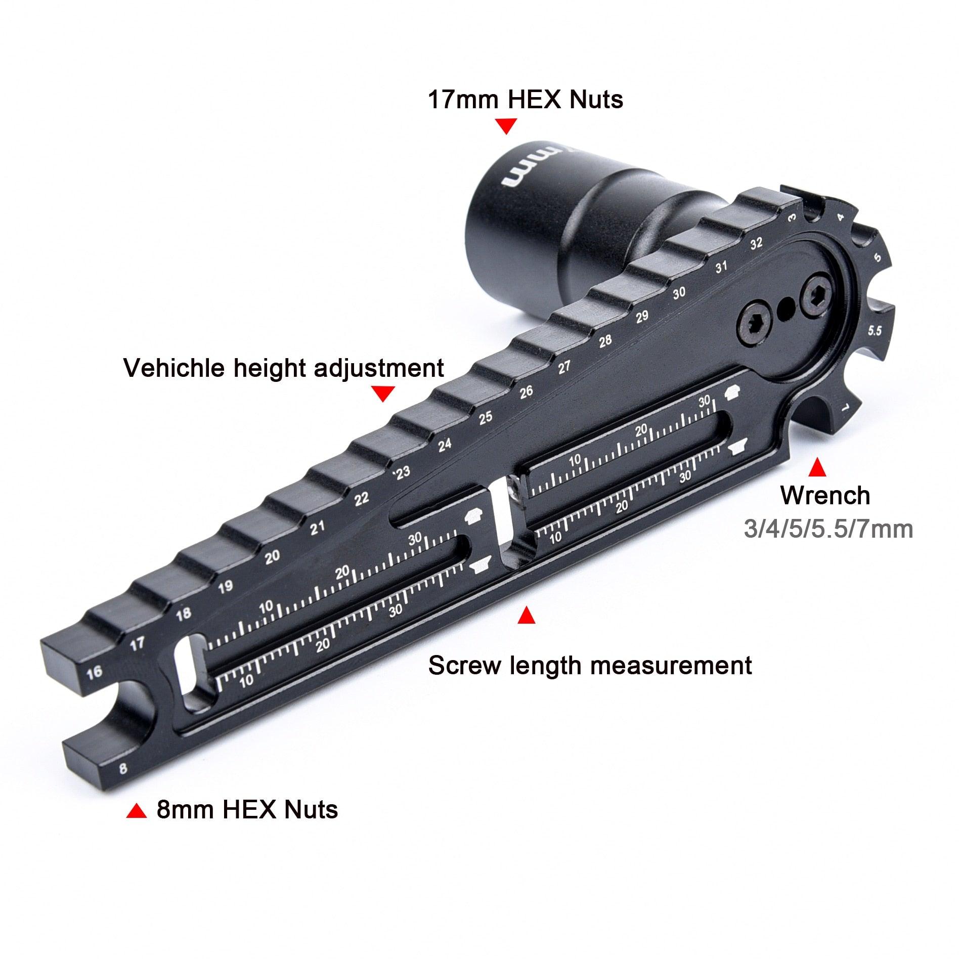 Multifunction 17mm 8mm HEX Nuts Installation Tool Vehicle Height adjustment wrench Screw length measurement for RC Car