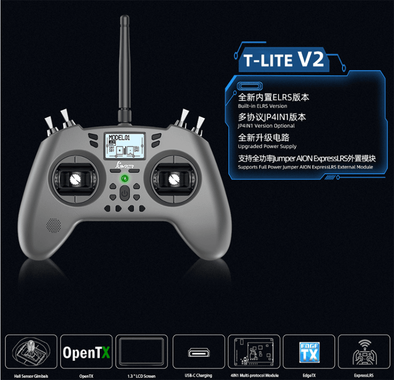 Jumper T-Lite V2 Transmitter - 2.4GHz 16CH Hall Sensor Gimbals Built-in ELRS/ JP4IN1 Multi-protocol OpenTX Transmitter for RC Drone Airplane 4 Jumper T-Lite V2 Transmitter - 2.4GHz 16CH Hall Sensor Gimbals Built-in ELRS/ JP4IN1 Multi-protocol OpenTX Transmitter for RC Drone Airplane — изображение 4