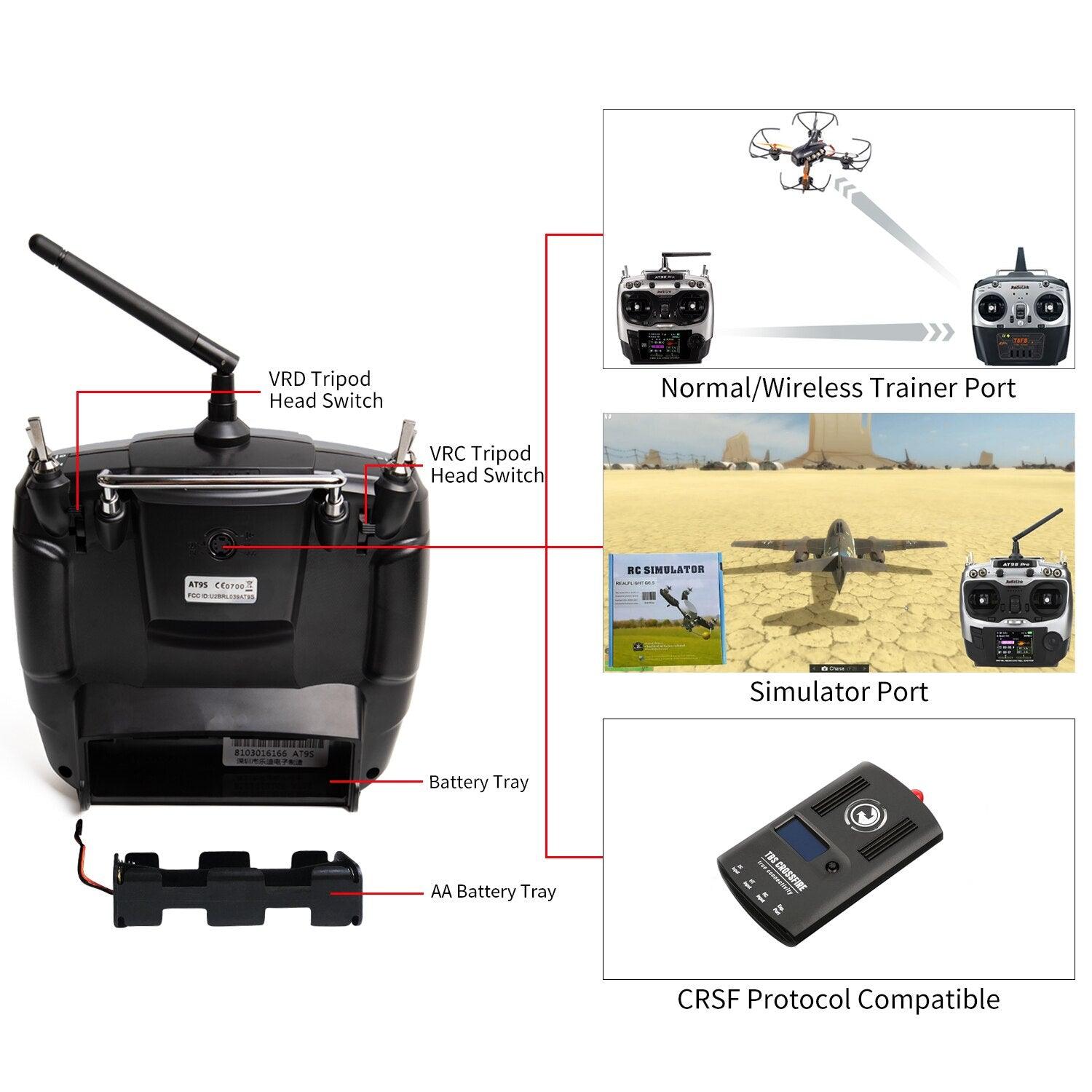 RadioLink AT9S PRO - 2.4G 12CH DSSS FHSS Mode2 Transmitter W/R9DS Receiver  for RC Model Airplane Drones - Image 8