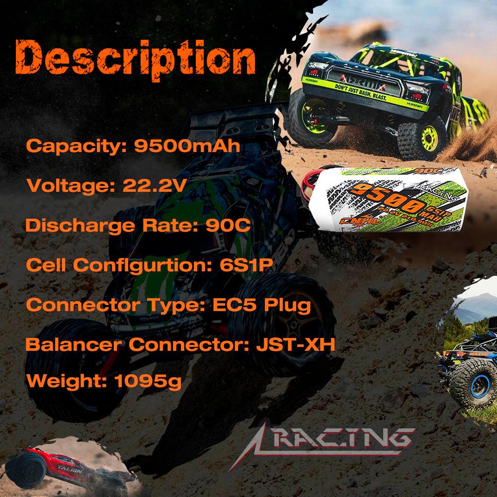 CNHL Lipo 6S 22.2V 9500mAh Battery For FPV Drone - 90C With EC5 Plug For RC Cars Parts Boats Vehicle Tank Helicopter Airplane Jet Edf Speedrun - Image 7