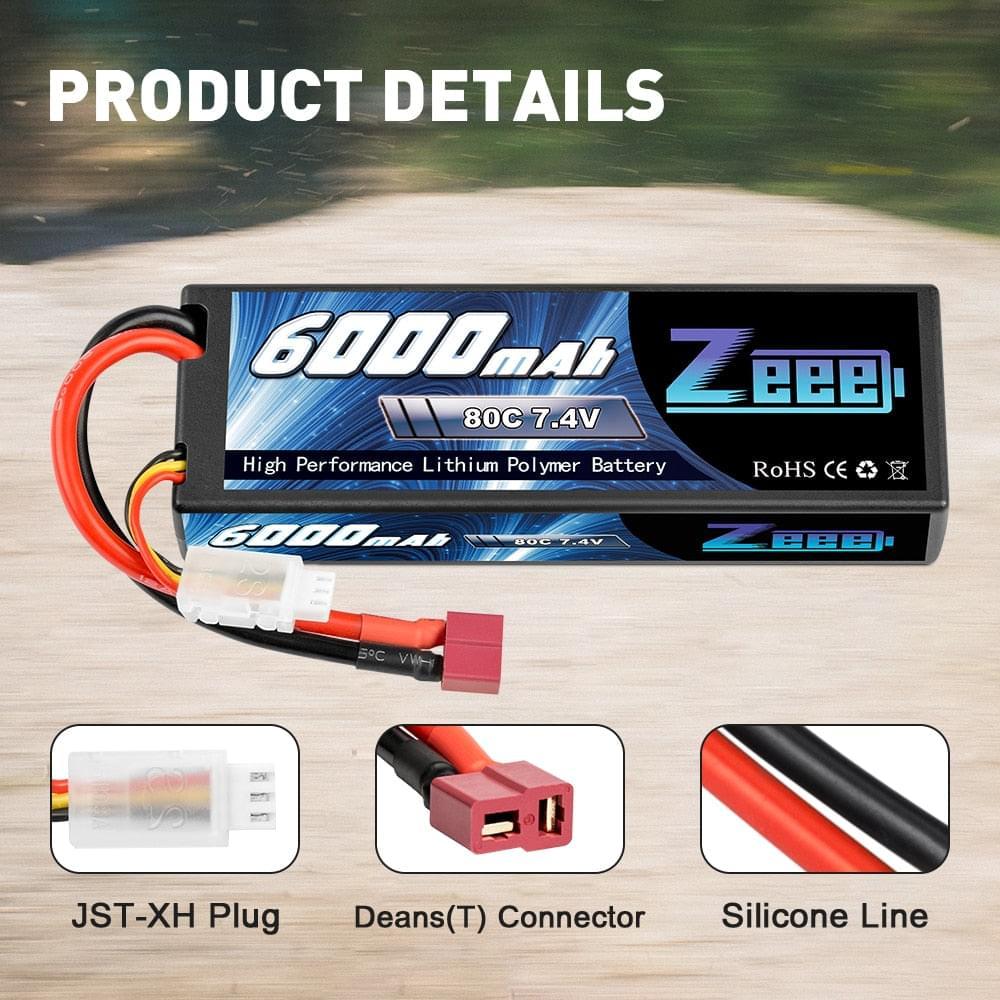 1/2units Zeee 2S 6000mAh Lipo Battery 80C 7.4V with Deans Plug Hardcase Lipo Battery for RC Car Vehicle Truck Tank Slash Truggy FPV Drone Battery 8 1/2units Zeee 2S 6000mAh Lipo Battery 80C 7.4V with Deans Plug Hardcase Lipo Battery for RC Car Vehicle Truck Tank Slash Truggy FPV Drone Battery - Image 8