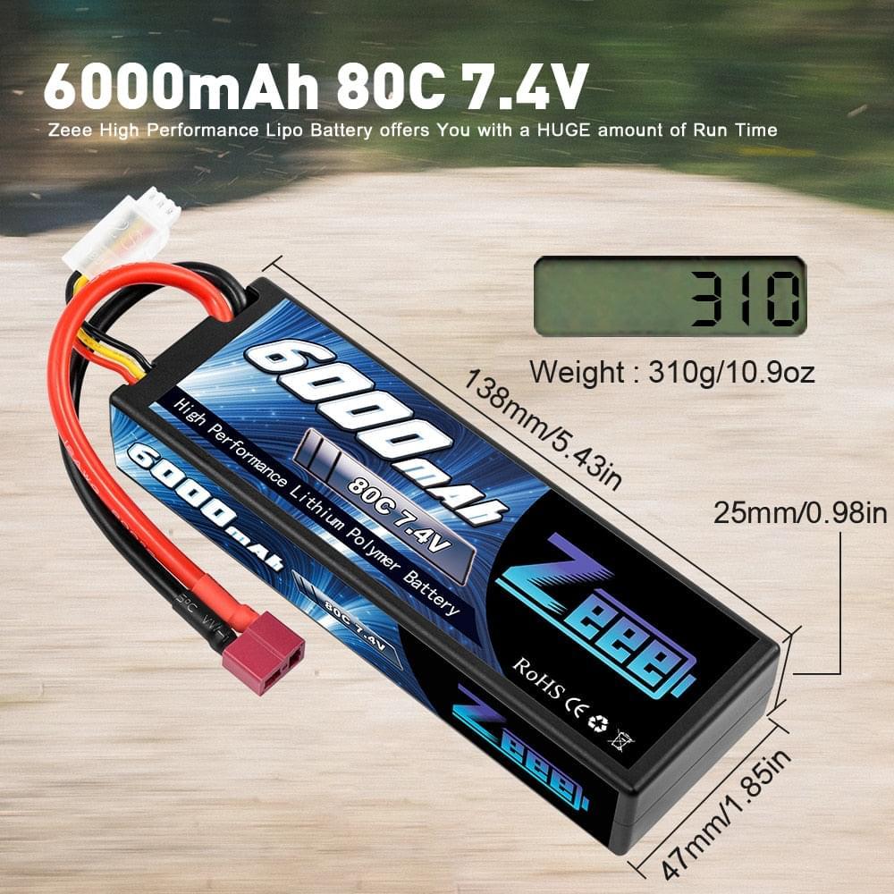 1/2units Zeee 2S 6000mAh Lipo Battery 80C 7.4V with Deans Plug Hardcase Lipo Battery for RC Car Vehicle Truck Tank Slash Truggy FPV Drone Battery 5 1/2units Zeee 2S 6000mAh Lipo Battery 80C 7.4V with Deans Plug Hardcase Lipo Battery for RC Car Vehicle Truck Tank Slash Truggy FPV Drone Battery - Image 5