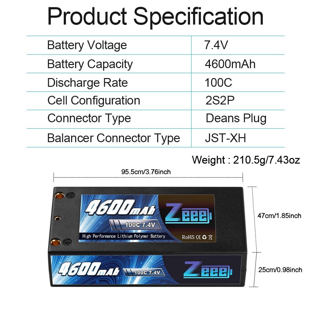 Zeee 2S Shorty Lipo 7.4V 4600mAh 100C Battery - RC Lipo Battery with 4mm Bullet Deans Ultra Plug Connector for Car Truck Boat FPV Drone Battery 4 Zeee 2S Shorty Lipo 7.4V 4600mAh 100C Battery - RC Lipo Battery with 4mm Bullet Deans Ultra Plug Connector for Car Truck Boat FPV Drone Battery - Image 4