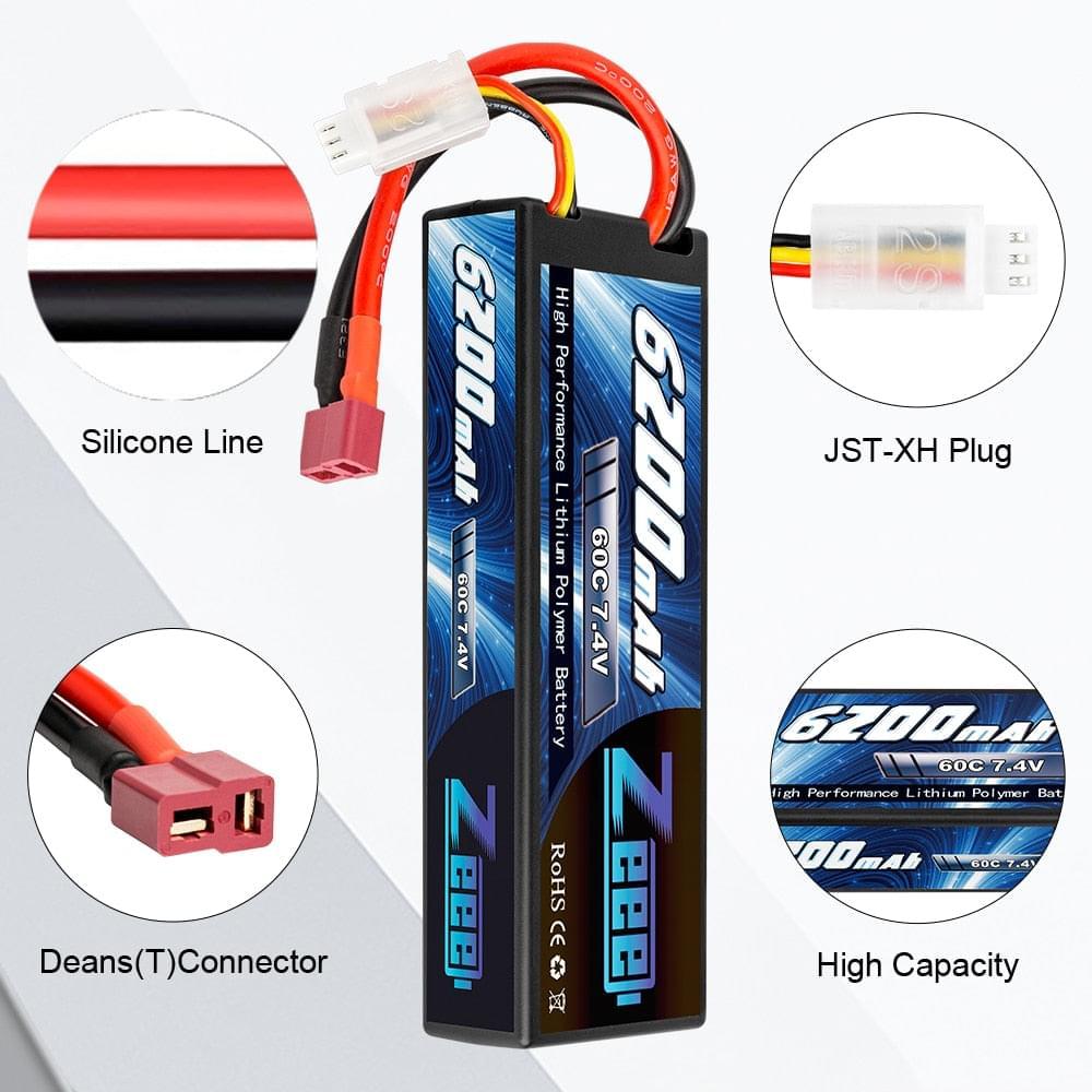 1/2units Zeee 7.4V 60C 6200mAh Lipo Battery - with Deans Plug 2S Hardcase RC Lipo Battery for RC Car Truck Vehicles Truggy Boat - Image 8