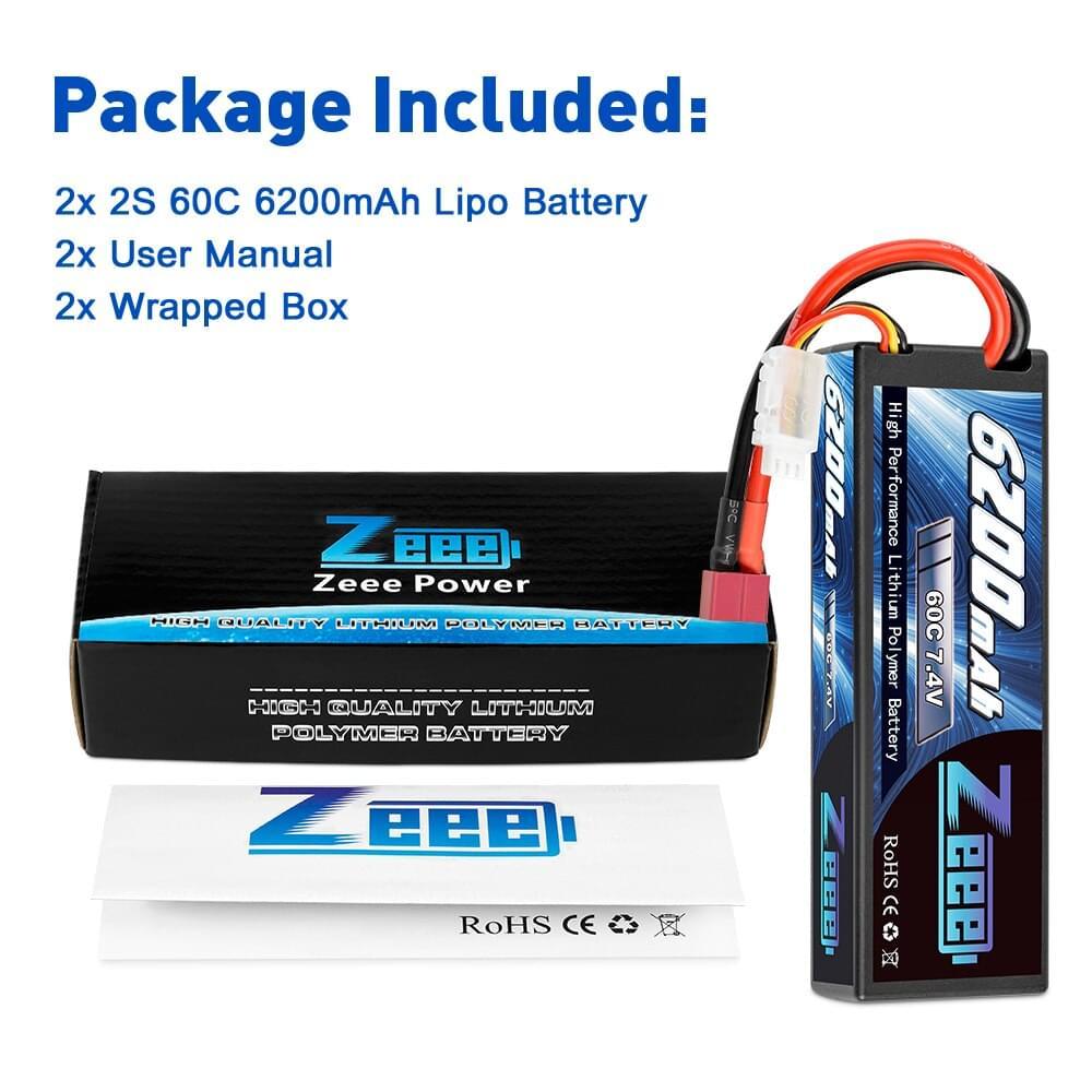 1/2units Zeee 7.4V 60C 6200mAh Lipo Battery - with Deans Plug 2S Hardcase RC Lipo Battery for RC Car Truck Vehicles Truggy Boat - Image 4