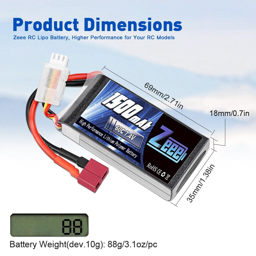 2Units Zeee Lipo Battery 2S 7.4V 60C 1500mAh with Deans Plug for RC Drone Boat RC Car Racing Hobby Specialized Lipo Battery Part FPV Battery - Image 7
