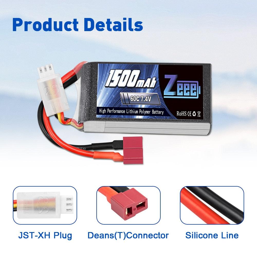 2Units Zeee Lipo Battery 2S 7.4V 60C 1500mAh with Deans Plug for RC Drone Boat RC Car Racing Hobby Specialized Lipo Battery Part FPV Battery - Image 6