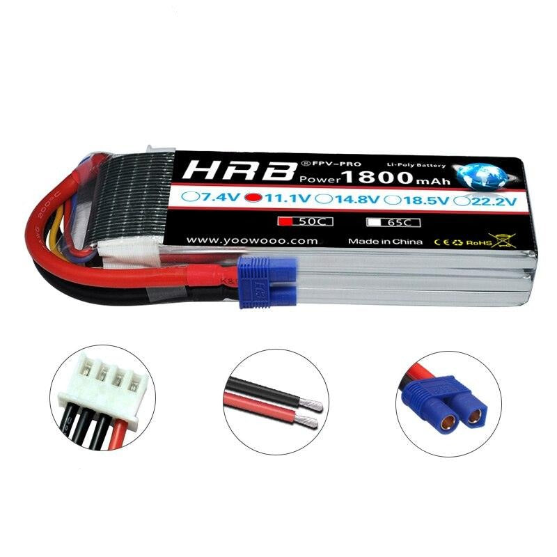 HRB Lipo Battery 2S 3S 4S 5S 6S 1300mah 1500mah 1800mah 2200mah 2600mah EC3 7.4V 11.1V 14.8V 18.5V 22.2V RC Airplane Drone Parts