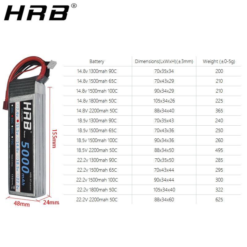 2PCS HRB Lipo Battery 4S 5S 6S - 14.8V 18.5V 22.2V 1300mah 1500mah 1800mah 2200mah 100C 50C XT60 For RC FPV Quadcopter Drone - Image 4