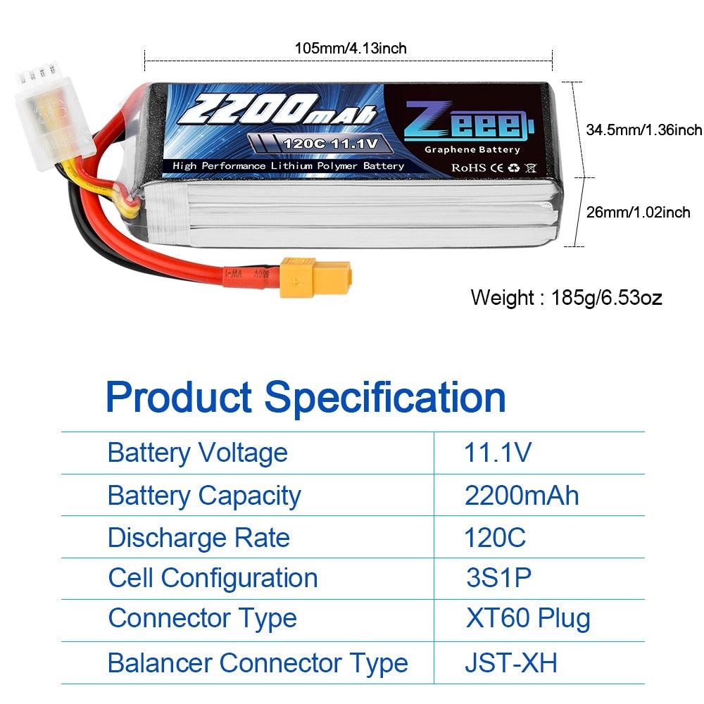2units Zeee Lipo Battery 11.1V 3S 2200mAh - 120C RC Graphene Lipo Battery with XT60 Plug For FPV RC Helicopter Drone Boat Airplane 6 2units Zeee Lipo Battery 11.1V 3S 2200mAh - 120C RC Graphene Lipo Battery with XT60 Plug For FPV RC Helicopter Drone Boat Airplane — изображение 6