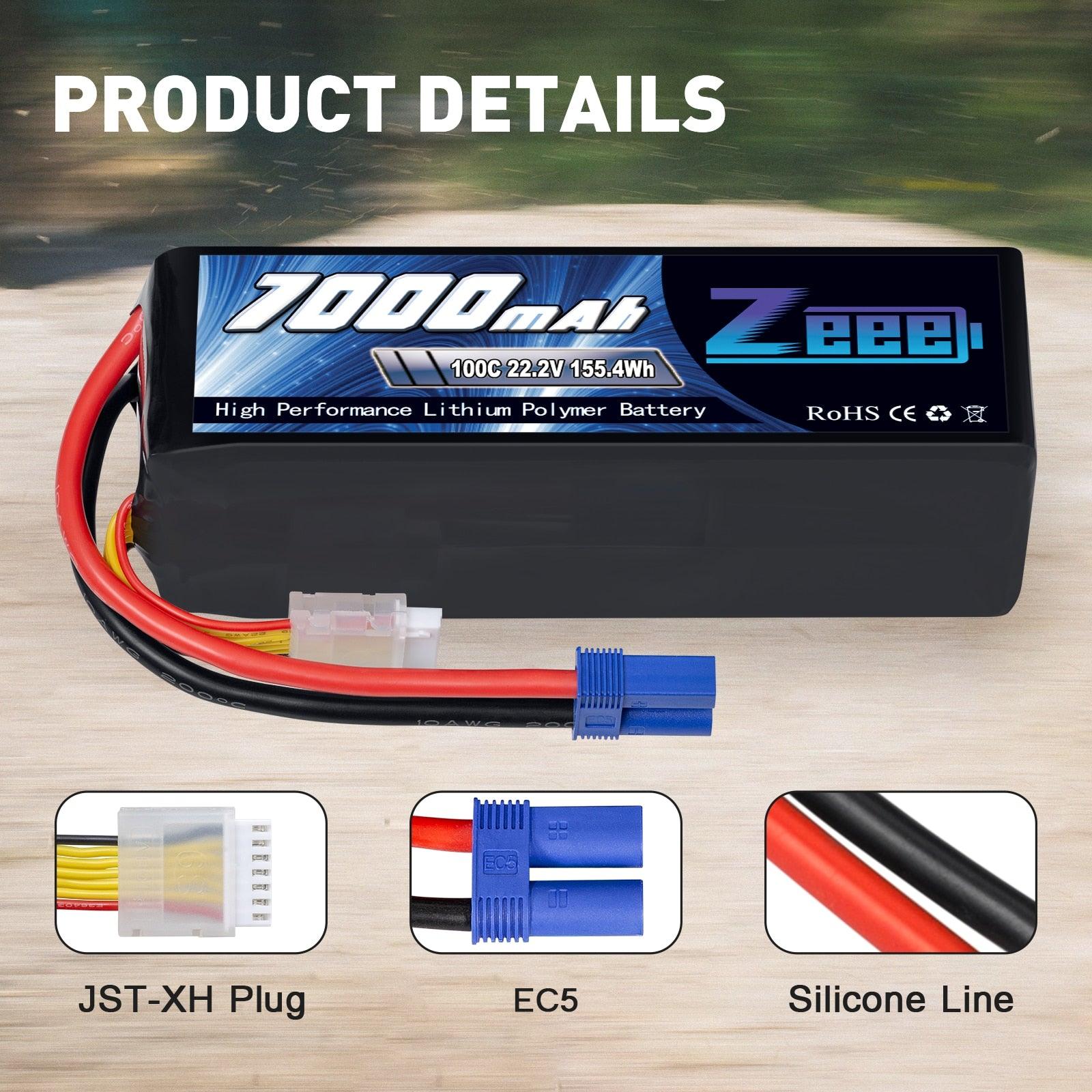 2Units Zeee Lipo Battery 4S 7000mAh 6S 14.8V 22.2V 100C Softcase with EC5 Plug for RC Car Truck Tank  Racer Hobby RC Battery — изображение 6