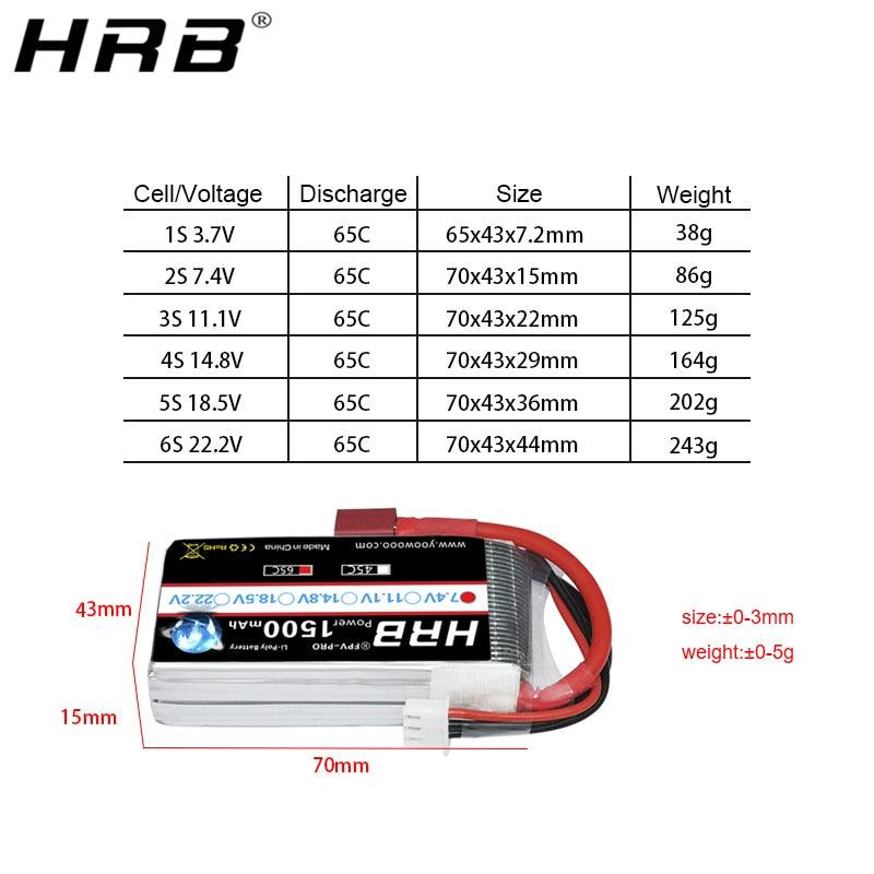 HRB 2S 3S 4S 5S 6S lipo Battery 1500mah 7.4V 11.1V 14.8V 18.5V 22.2V Lipo Battery 65C For RC Car UAV Drone Truck Truggy Airplane FPV Drone 6 HRB 2S 3S 4S 5S 6S lipo Battery 1500mah 7.4V 11.1V 14.8V 18.5V 22.2V Lipo Battery 65C For RC Car UAV Drone Truck Truggy Airplane FPV Drone - Image 6