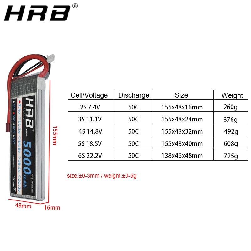 HRB 2S 3S 4S Lipo Battery 7.4V 11.1V 5000mah - XT60 50C Deans EC5 T 5S 6S 14.8V 18.5V 22.2V RC Parts For Axial Airplanes Cars — изображение 4