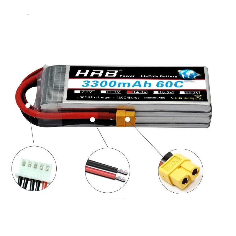 HRB 4S 14.8V Lipo Battery 3300mah - XT60 T Deans EC5 XT90 60C For Truggy Mad Rally Car 1/8 Racing Heli Airplane Truck RC Parts 1 HRB 4S 14.8V Lipo Battery 3300mah - XT60 T Deans EC5 XT90 60C For Truggy Mad Rally Car 1/8 Racing Heli Airplane Truck RC Parts