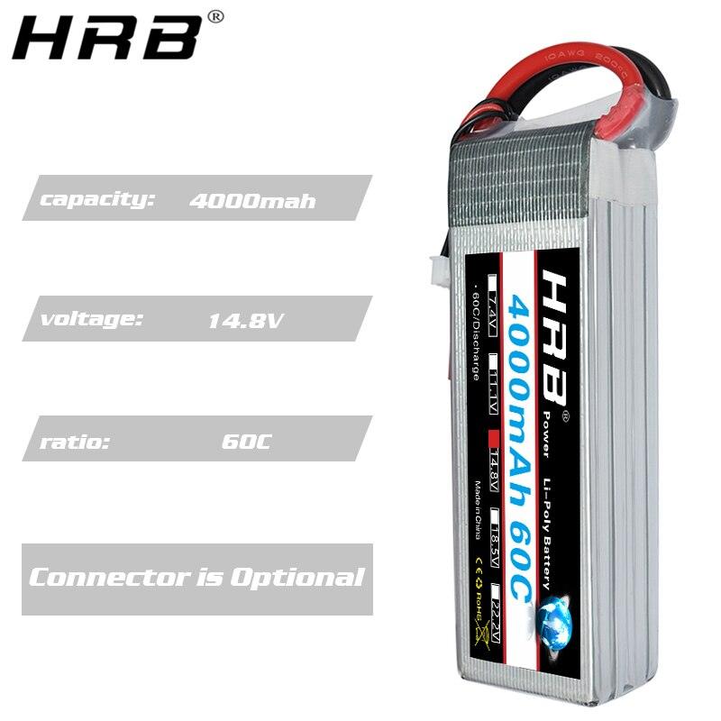 HRB 14.8V 4000mah Lipo Battery - 4S XT60 T Deans XT90 EC5 For Hexacopter Quadcopter FPV Airplanes Car Racing Boat RC Parts 60C — изображение 12