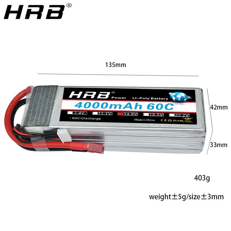 HRB 14.8V 4000mah Lipo Battery - 4S XT60 T Deans XT90 EC5 For Hexacopter Quadcopter FPV Airplanes Car Racing Boat RC Parts 60C — изображение 10