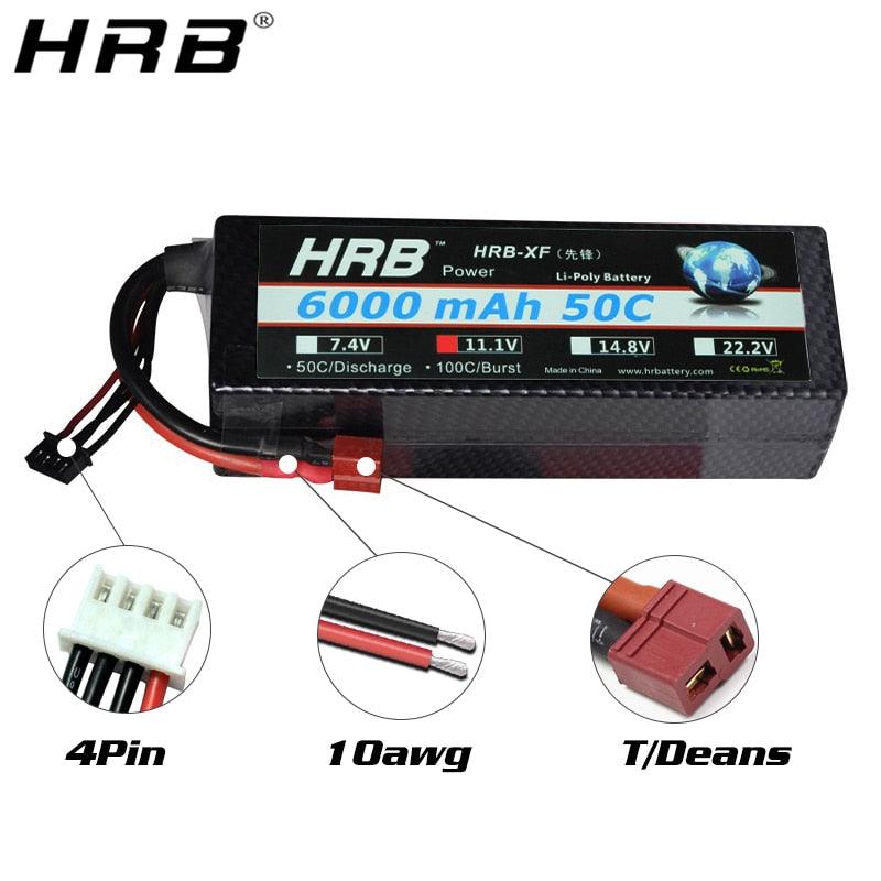 2PCS HRB 7.4V 2S 3S 4S Lipo Battery - 6000mah 7000mah 60C Hard Case T Plug XT60 Compatible with 1/8 1/10 Scale RC Car Drone FPV Helicopters Toys — изображение 5