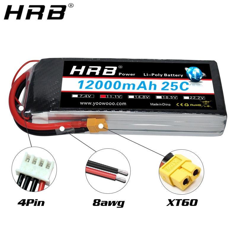 HRB Lipo Battery 12000mah 7.4V 11.1V - T Deans XT60 XT90 EC5 14.8V 18.5V 22.2V 2S 3S 4S 5S 6S 1S RC FPV Helicopter Airplane Parts — изображение 5