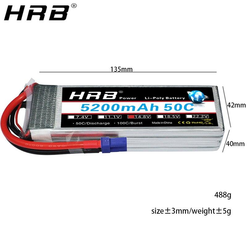 HRB 14.8V Lipo Battery 4S 5200mah - T Deans XT60 XT90 EC5 For Racing Airplanes Car Monster Truck Fishing Boat RC Parts 50C — изображение 7