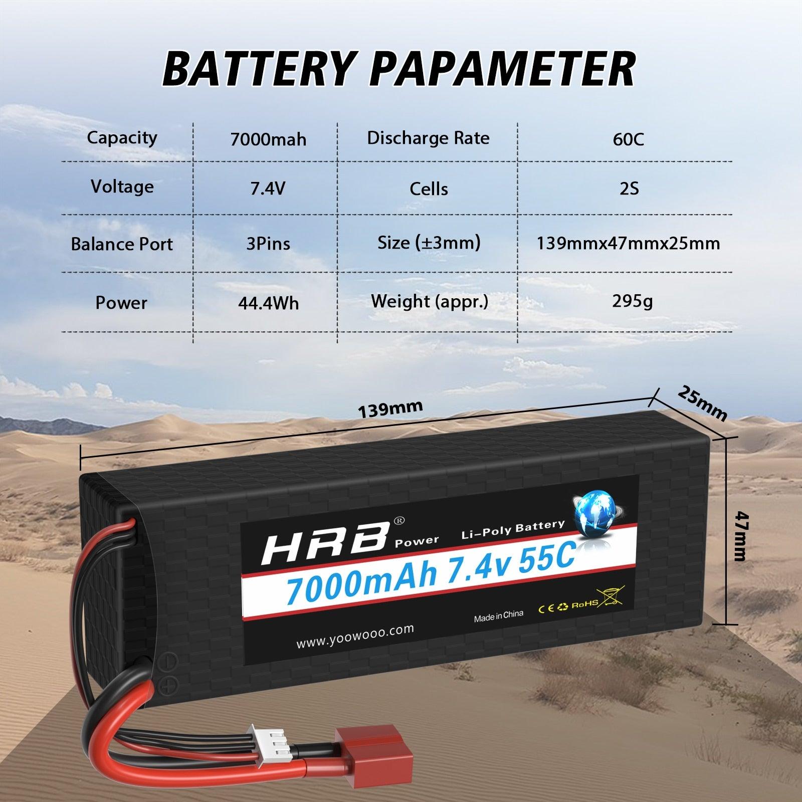2PCS HRB Lipo 2S 6000mah 7000mah 7.4V Hard Case 60C For RC Evader BX Car RC Truck RC Truggy RC Airplane UAV Drone 2 2PCS HRB Lipo 2S 6000mah 7000mah 7.4V Hard Case 60C For RC Evader BX Car RC Truck RC Truggy RC Airplane UAV Drone — изображение 2