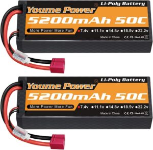 2PCS Youme 7.4V 2S Lipo Battery - 3300mah 4500mah 5200mah 6200mah 6500mah Hardcase T Deans XT60 XT90 EC5 EC3 Hard Case RC Parts