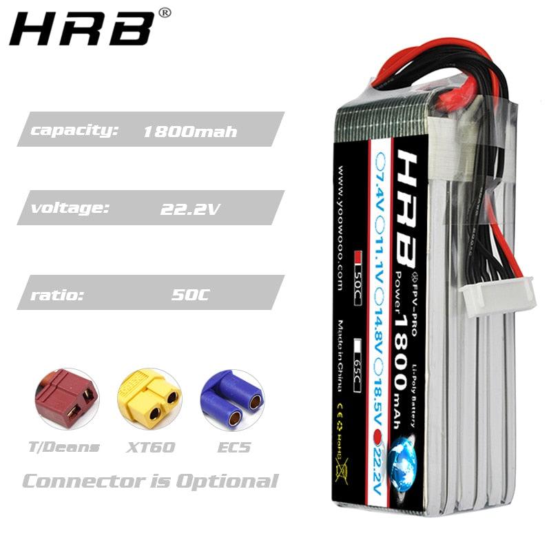 HRB 1800mah 2S 3S Lipo Battery - 7.4V 11.1V XT60 T Deans 50C 14.8V 18.5V 22.2V 4S 5S 6S RC Parts For Mjx Bugs Drone Airplanes Car — изображение 6