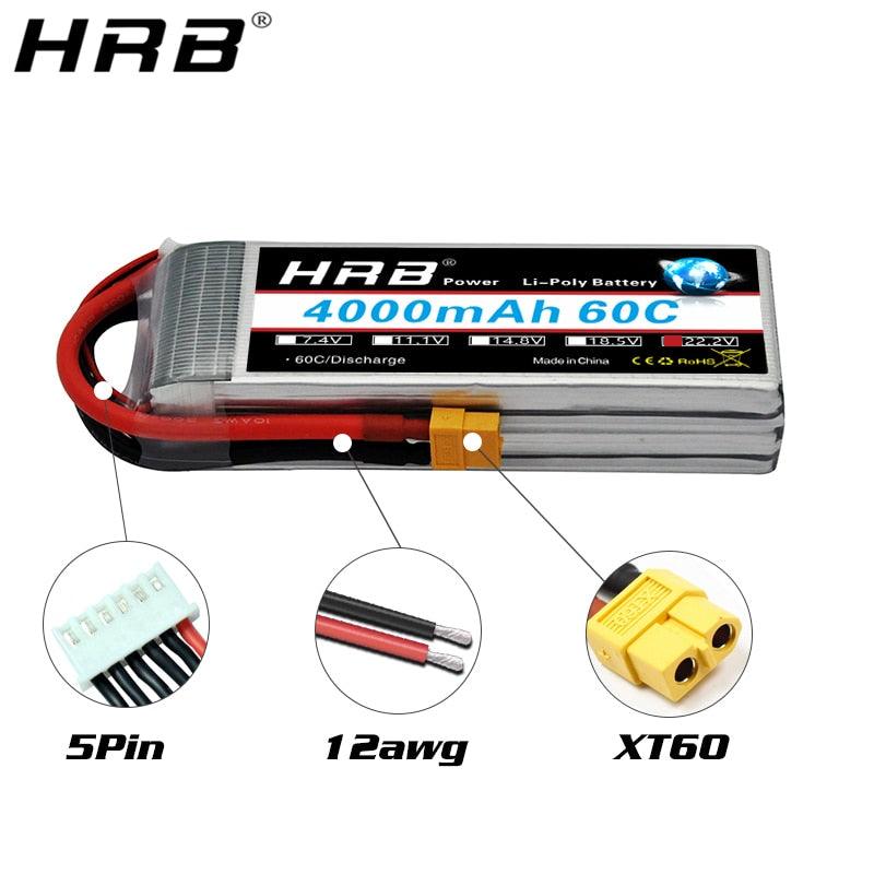 HRB 22.2V 4000mah Lipo 6S Battery - XT60 Deans T XT90 EC5 For MultiCopter Quadcopter Racing Airplane Buggy Cars Truck RC FPV Drone Parts — изображение 10