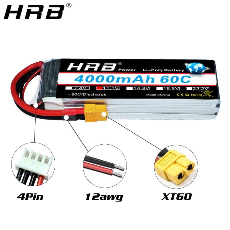 HRB 3S 11.1V Lipo Battery 4000mah - XT60 XT90 T Deans EC5 XT90-S 60C For Trex 500 Helicopter Airplane FPV Drone Car Boat RC Parts — изображение 6