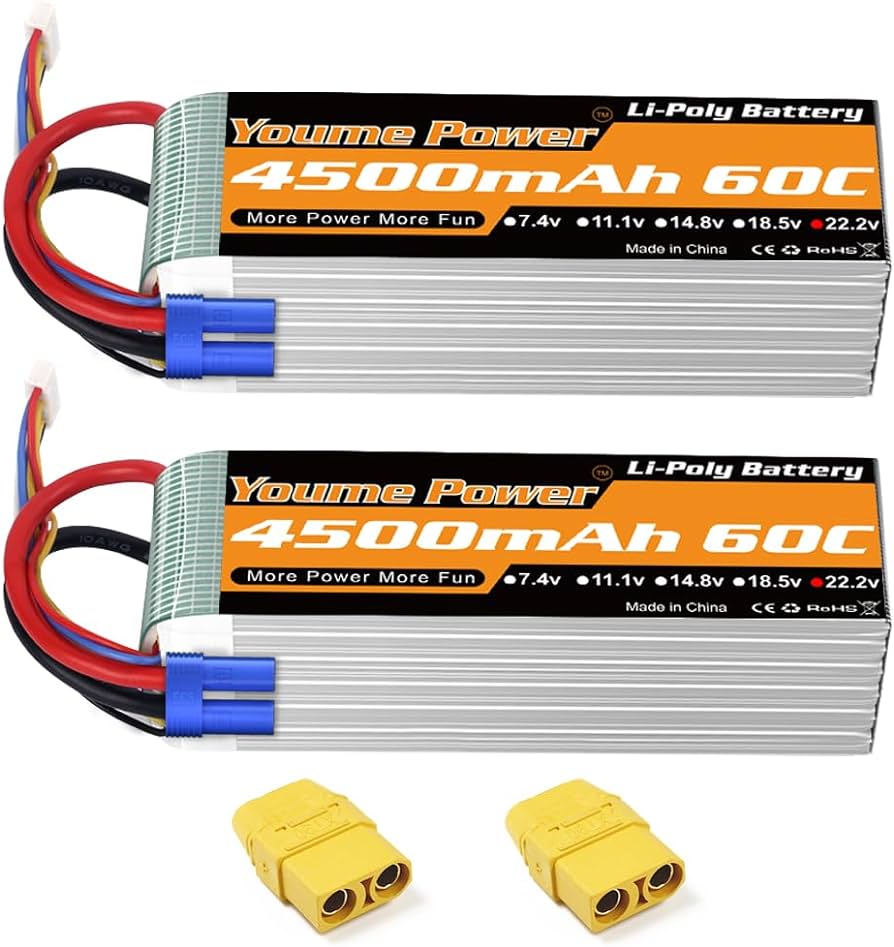 2PCS Youme 22.2V 6S Lipo Battery - 3300mah 4500mah 5200mah 6200mah 6500mah T Deans XT60 XT90 EC5 EC3 RC Parts