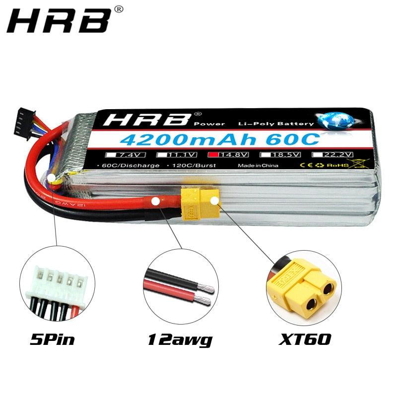 HRB 4200mah Lipo Battery 14.8V - T Deans 7.4V 11.1V 2S 3S 18.5V 22.2V 4S 5S 6S XT60 RC Quadcopter FPV Airplane Drone Car Parts 60C - Image 6