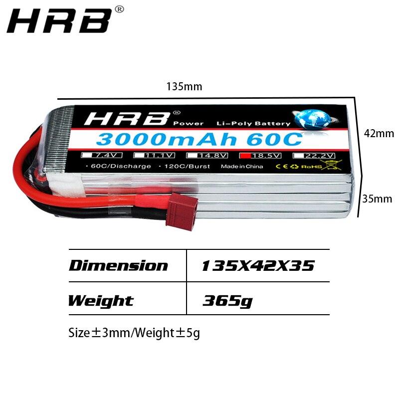 HRB 5S 18.5V Lipo Battery 3000mah - XT60 T Deans EC5 XT90 XT90-S Female RC FPV Airplanes Quadcopter Heli Drone Car Boat Parts 60C — изображение 8