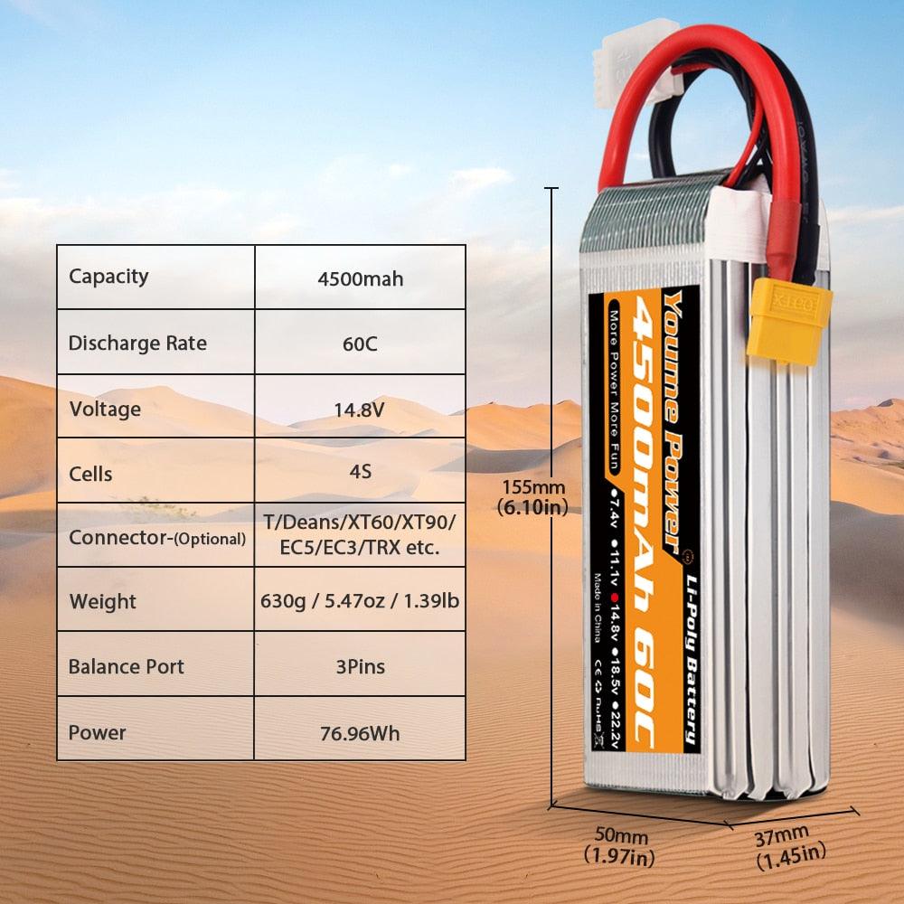 2PCS Youme 14.8V 4S Lipo Battery - 3300mah 4500mah 5200mah 6200mah 6500mah Hardcase T Deans XT60 XT90 EC5 EC3 Hard Case RC Parts 4 2PCS Youme 14.8V 4S Lipo Battery - 3300mah 4500mah 5200mah 6200mah 6500mah Hardcase T Deans XT60 XT90 EC5 EC3 Hard Case RC Parts - Image 4