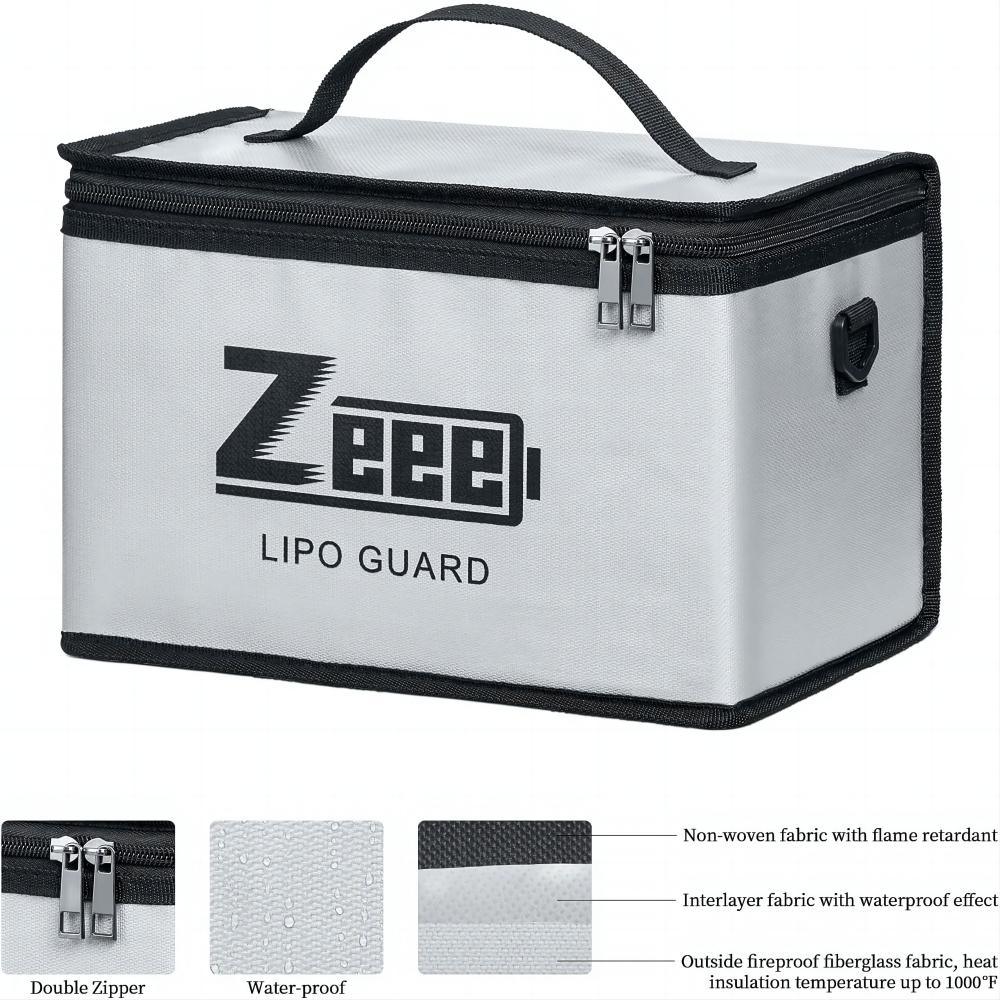Zeee Lipo Safe Bag - Battery Fireproof Bag Large Capacity Pouch for Storage Guard Charging 10 Cell Adjustable Battery Safe Bag - Image 7