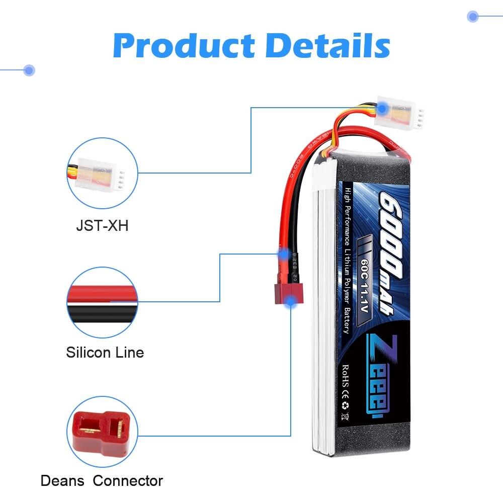 Zeee Lipo Battery 11.1V 6000mAh 60C 3S Lipo Battery Deans Plug 3S Lipo for FPV RC Car Helicopter Racing Hobby FVP Battery Parts 5 Zeee Lipo Battery 11.1V 6000mAh 60C 3S Lipo Battery Deans Plug 3S Lipo for FPV RC Car Helicopter Racing Hobby FVP Battery Parts — изображение 5