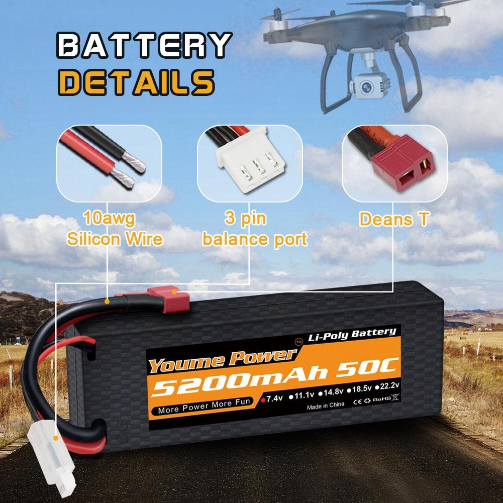 2PCS Youme Lipo 2S Battery 7.4V 5200mah - Hard Case 50C XT60 T XT90 XT150 EC3 EC5 for RC Helicopter Airplane Boat Quadcopter 2 2PCS Youme Lipo 2S Battery 7.4V 5200mah - Hard Case 50C XT60 T XT90 XT150 EC3 EC5 for RC Helicopter Airplane Boat Quadcopter — изображение 2