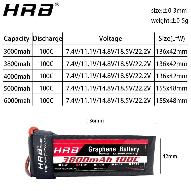 HRB Graphene 3S Lipo Battery - 11.1V 5000mah 6000mah 4000mah 3800mah 3000mah 2S 7.4V 4S 14.8V 5S 6S 22.2V RC Airplanes Parts XT60 — изображение 7
