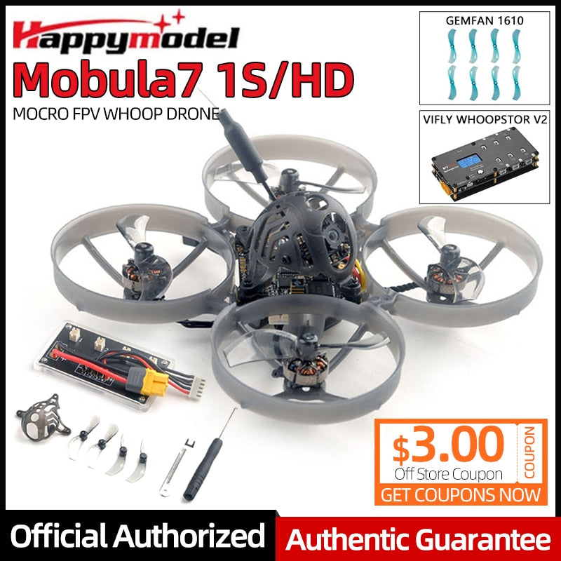 Happymodel Mobula 7 - 1S/HD 75mm Micro FPV Whoop Quadcopter Drone Open VTX 2.4G ELRS Receiver Runcam Nano3 Brushless Motor 2 Happymodel Mobula 7 - 1S/HD 75mm Micro FPV Whoop Quadcopter Drone Open VTX 2.4G ELRS Receiver Runcam Nano3 Brushless Motor — изображение 2