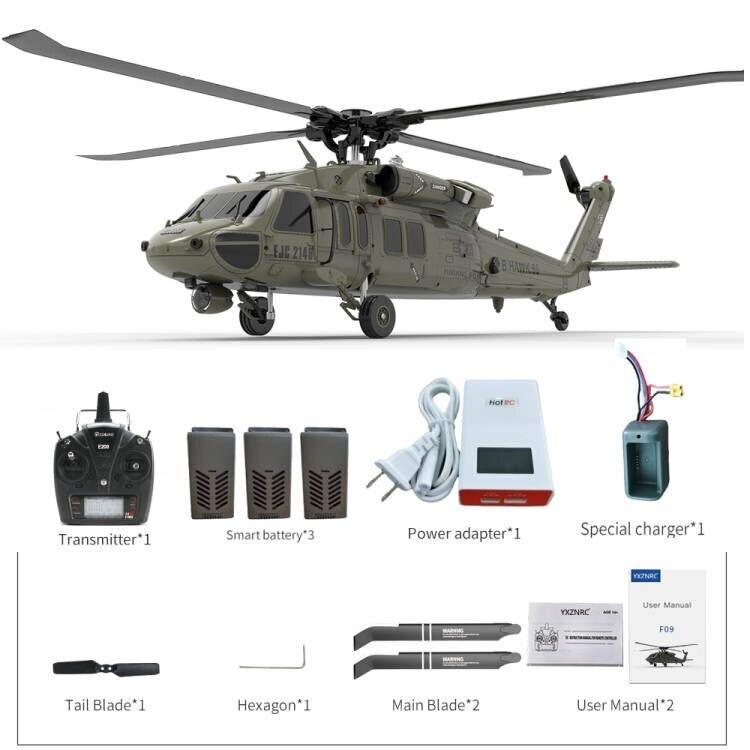 YXZNRC F09 RC Helicopter - 1:47 Scale UH60 Black Hawk 6CH 3D Flybarless Direct Drive Dual Brushless With Transmitter RTF/BNF 15 YXZNRC F09 RC Helicopter - 1:47 Scale UH60 Black Hawk 6CH 3D Flybarless Direct Drive Dual Brushless With Transmitter RTF/BNF - Image 15