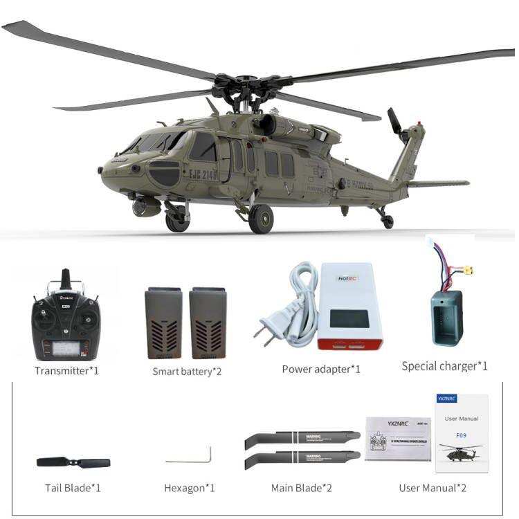 YXZNRC F09 RC Helicopter - 1:47 Scale UH60 Black Hawk 6CH 3D Flybarless Direct Drive Dual Brushless With Transmitter RTF/BNF 12 YXZNRC F09 RC Helicopter - 1:47 Scale UH60 Black Hawk 6CH 3D Flybarless Direct Drive Dual Brushless With Transmitter RTF/BNF - Image 12