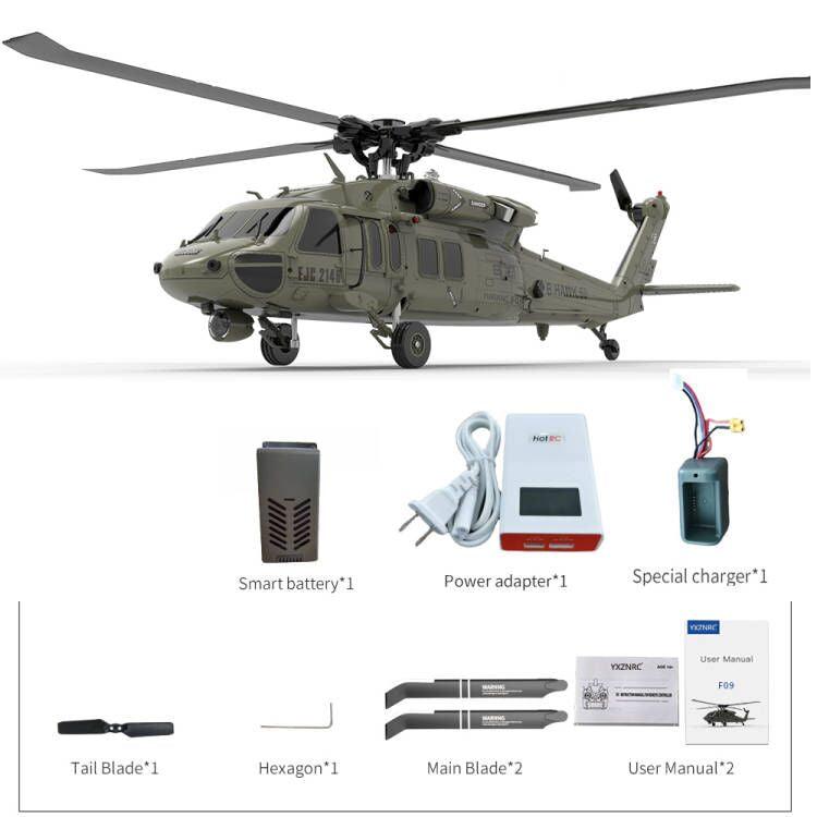 YXZNRC F09 RC Helicopter - 1:47 Scale UH60 Black Hawk 6CH 3D Flybarless Direct Drive Dual Brushless With Transmitter RTF/BNF 8 YXZNRC F09 RC Helicopter - 1:47 Scale UH60 Black Hawk 6CH 3D Flybarless Direct Drive Dual Brushless With Transmitter RTF/BNF - Image 8