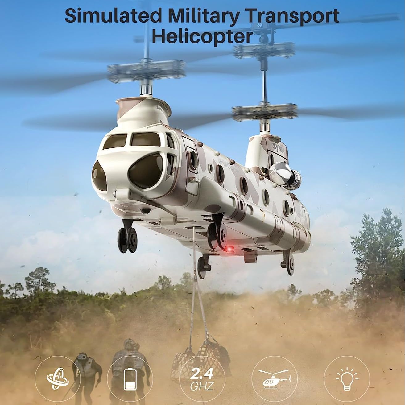 SYMA S52H Remote Control Helicopter - 2.4GHz S52H Military Transport RC Armed Military Aircraft Model Toys for Kids Military Fans 3 SYMA S52H Remote Control Helicopter - 2.4GHz S52H Military Transport RC Armed Military Aircraft Model Toys for Kids Military Fans - Image 3