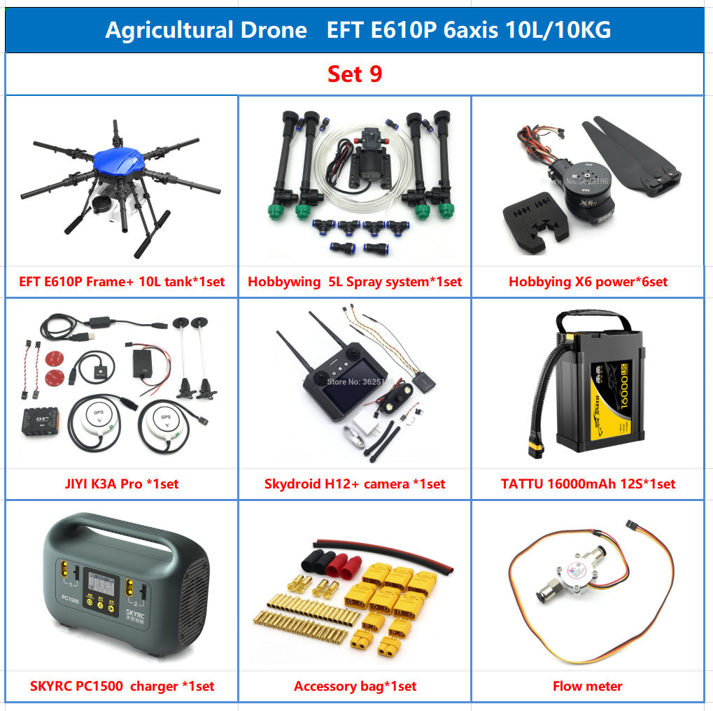 EFT E610P 10L Agriculture Drone - 6-Axis Sprayer Spreader Drone 10L Water Tank Compact With Hobbywing X6, JIYI K++ V2, Skydroid H12,TATTU 12S Battery 13 EFT E610P 10L Agriculture Drone - 6-Axis Sprayer Spreader Drone 10L Water Tank Compact With Hobbywing X6, JIYI K++ V2, Skydroid H12,TATTU 12S Battery - صورة EFT E610P 10L Agriculture Drone - 6-Axis Sprayer Spreader Drone 10L Water Tank Compact With Hobbywing X6, JIYI K++ V2, Skydroid H12,TATTU 12S Battery - صورة 13