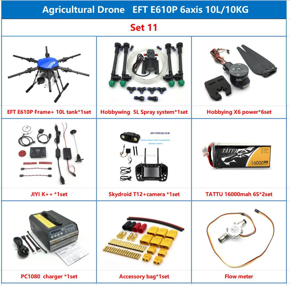 EFT E610P 10L Agriculture Drone - 6-Axis Sprayer Spreader Drone 10L Water Tank Compact With Hobbywing X6, JIYI K++ V2, Skydroid H12,TATTU 12S Battery 14 EFT E610P 10L Agriculture Drone - 6-Axis Sprayer Spreader Drone 10L Water Tank Compact With Hobbywing X6, JIYI K++ V2, Skydroid H12,TATTU 12S Battery - صورة EFT E610P 10L Agriculture Drone - 6-Axis Sprayer Spreader Drone 10L Water Tank Compact With Hobbywing X6, JIYI K++ V2, Skydroid H12,TATTU 12S Battery - صورة 14