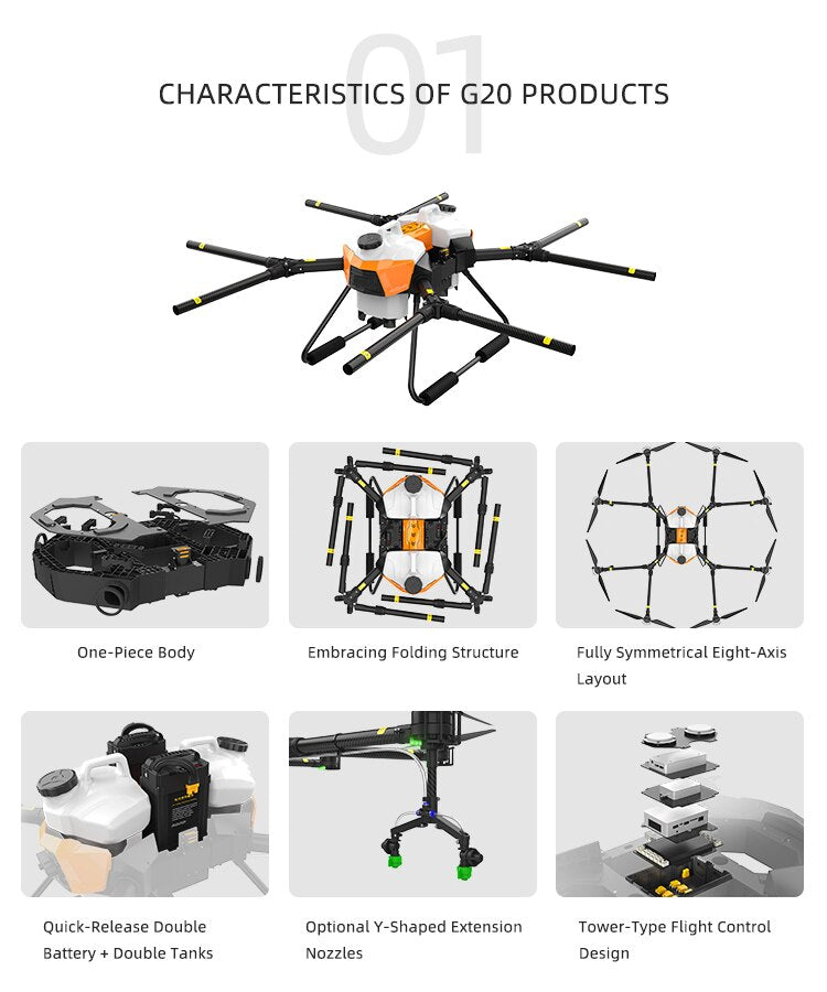 EFT G20 22L Agriculture Drone - G20 V2.0 4 Axis / 8 Axis 22L/20L 20KG Water Tank Compatible with Hobbywing X8 Motor JIYI K++ FC Dual Quick Release Battery 11 EFT G20 22L Agriculture Drone - G20 V2.0 4 Axis / 8 Axis 22L/20L 20KG Water Tank Compatible with Hobbywing X8 Motor JIYI K++ FC Dual Quick Release Battery — изображение 11