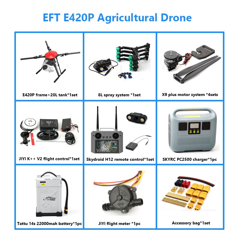 EFT E420P 20L Agriculture Drone - 4 Axis 20KG 20L 22L Tank Capacity Foldable Propeller Hobbywing Motor X9 plus JIYI K++ V2 H12 Remote Controller 3 EFT E420P 20L Agriculture Drone - 4 Axis 20KG 20L 22L Tank Capacity Foldable Propeller Hobbywing Motor X9 plus JIYI K++ V2 H12 Remote Controller - صورة EFT E420P 20L Agriculture Drone - 4 Axis 20KG 20L 22L Tank Capacity Foldable Propeller Hobbywing Motor X9 plus JIYI K++ V2 H12 Remote Controller - صورة 3
