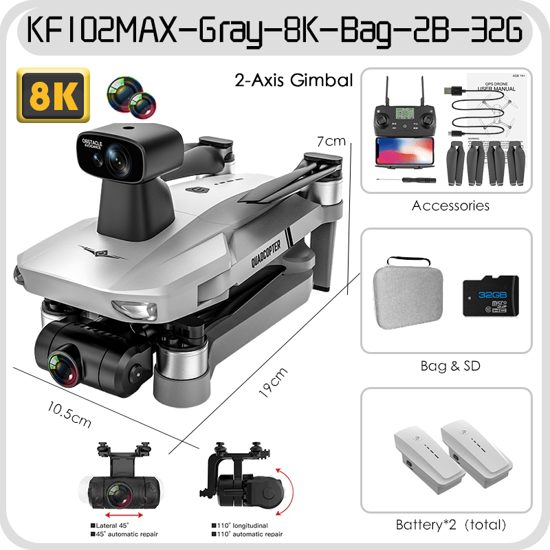 KF102 MAX GPS Drone - 4k Profesional 8K HD Camera 2-Axis Gimbal Anti-Shake Aerial Photography Brushless Foldable Quadcopter 1.2KM 1200M Professional Camera Drone 24 KF102 MAX GPS Drone - 4k Profesional 8K HD Camera 2-Axis Gimbal Anti-Shake Aerial Photography Brushless Foldable Quadcopter 1.2KM 1200M Professional Camera Drone - صورة KF102 MAX GPS Drone - 4k Profesional 8K HD Camera 2-Axis Gimbal Anti-Shake Aerial Photography Brushless Foldable Quadcopter 1.2KM 1200M Professional Camera Drone - صورة 24
